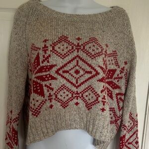 Kaisely Red Fair Isle Pattern Cropped Women's Sweater